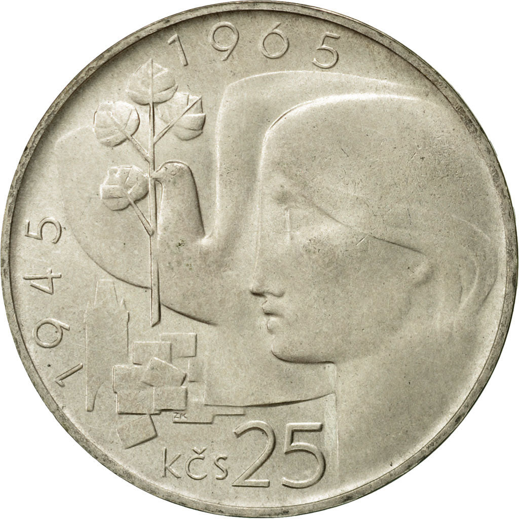 Coin, Czechoslovakia, 25 Korun, 1965, MS(63), Silver, KM:59