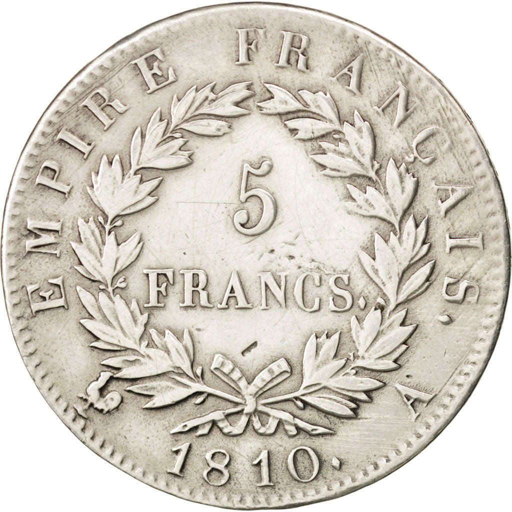 FRANCE, Napoléon I, 5 Francs, 1810, Paris, KM #694.1, VF(30-35), Silver, Gadoury