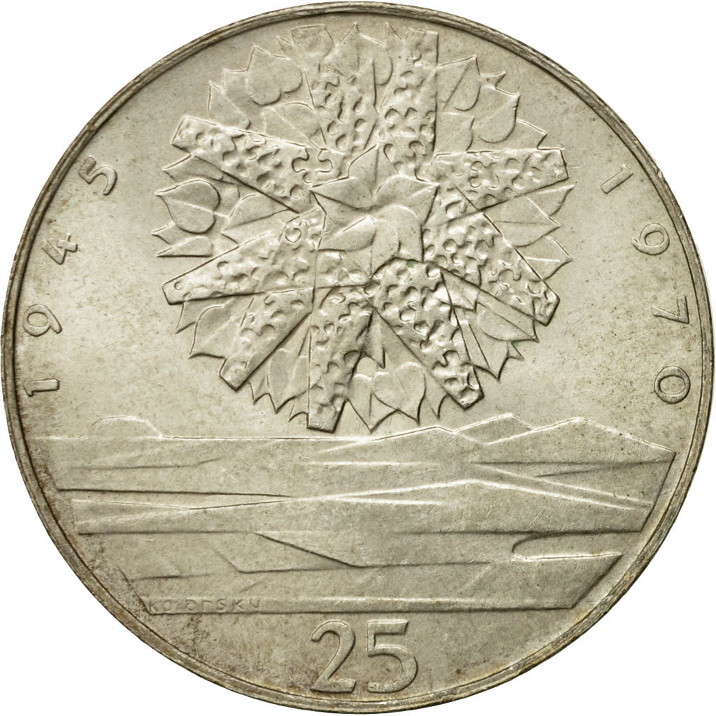 Coin, Czechoslovakia, 25 Korun, 1970, AU(55-58), Silver, KM:69