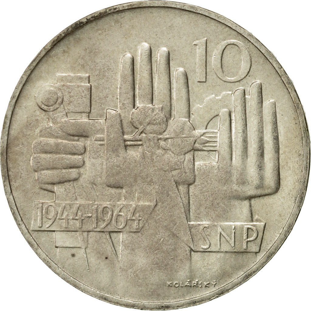 Coin, Czechoslovakia, 10 Korun, 1964, AU(55-58), Silver, KM:56