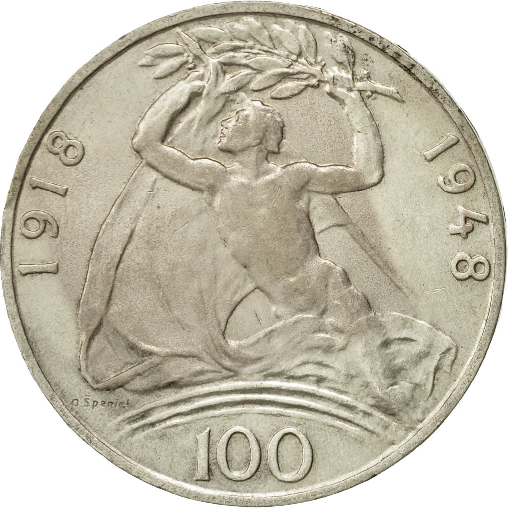 Coin, Czechoslovakia, 100 Korun, 1948, AU(55-58), Silver, KM:27