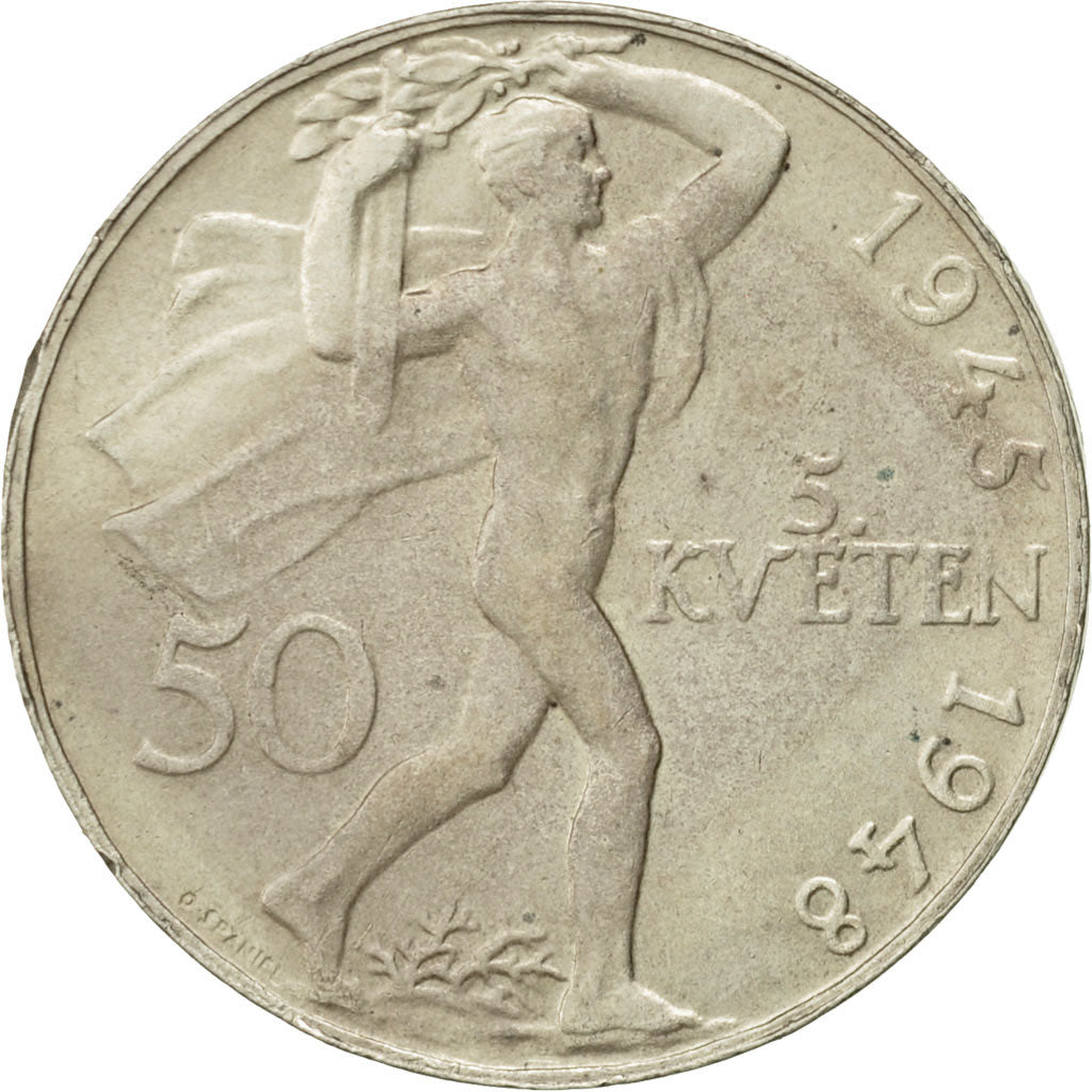 Coin, Czechoslovakia, 50 Korun, 1948, AU(55-58), Silver, KM:25