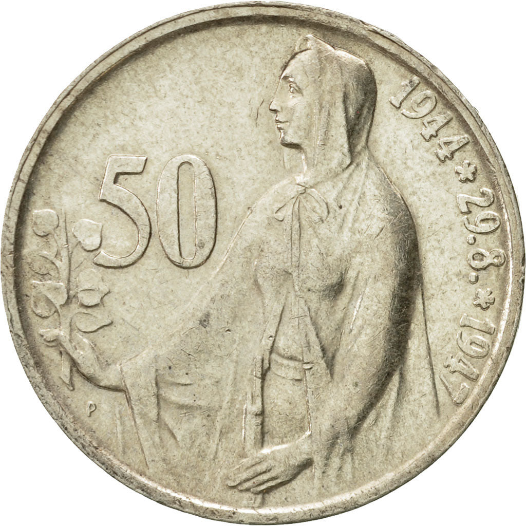 Coin, Czechoslovakia, 50 Korun, 1947, AU(50-53), Silver, KM:24