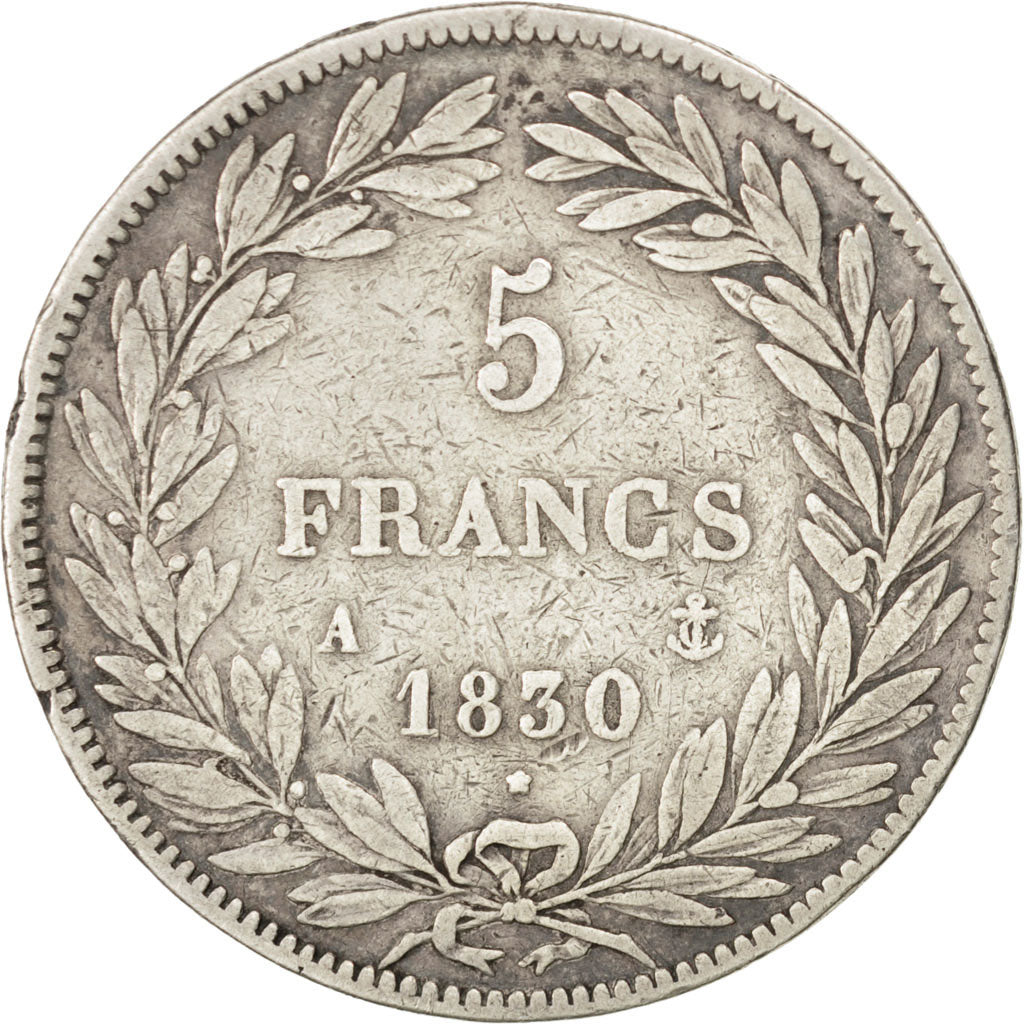 Louis Philippe Ier, 5 Francs Tête nue sans le I 1830 A tranche en creux, KM 7...