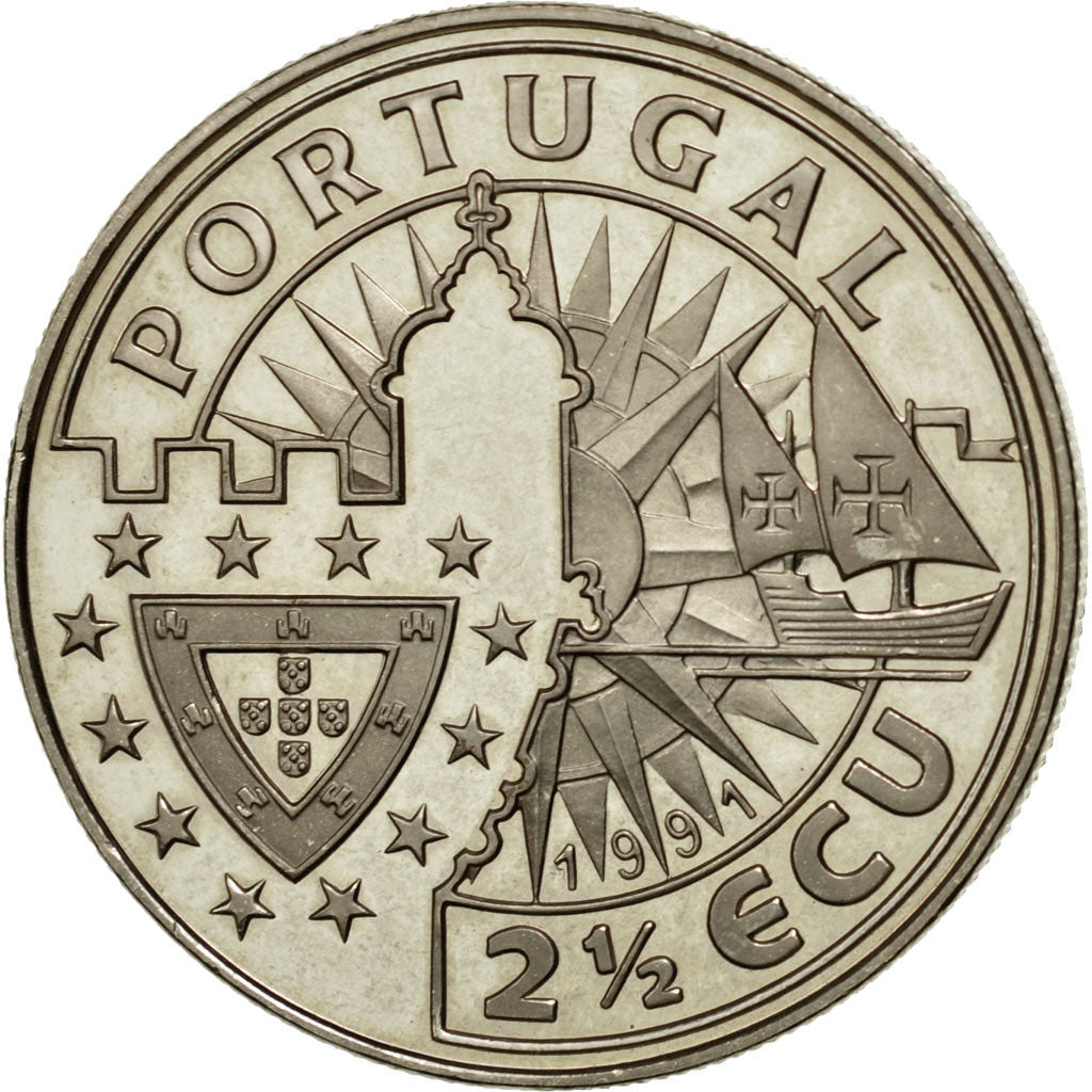 Portugal, 2-1/2 Escudos, 1991, MS(63), Copper-nickel