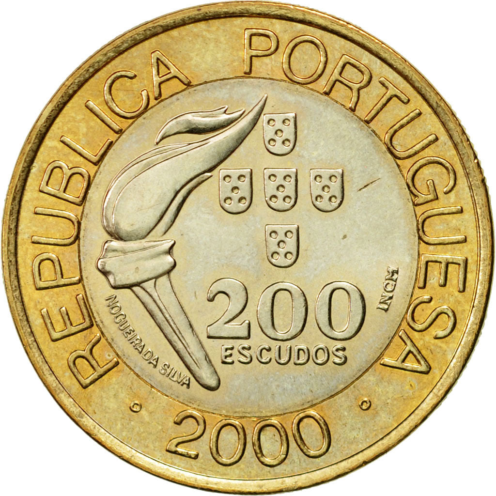 Coin, Portugal, 200 Escudos, 2000, Lisbon, MS(63), Bi-Metallic, KM:726