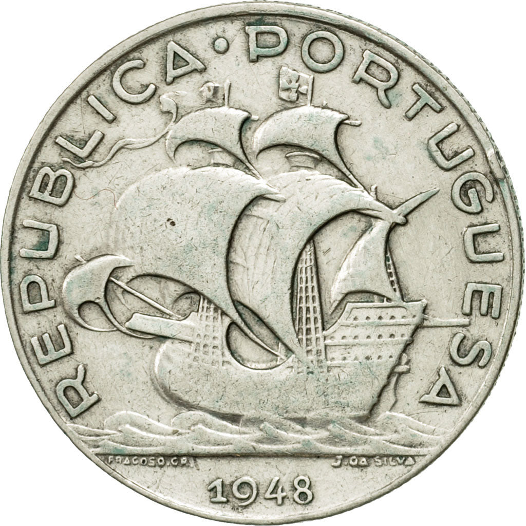 Coin, Portugal, 5 Escudos, 1948, EF(40-45), Silver, KM:581