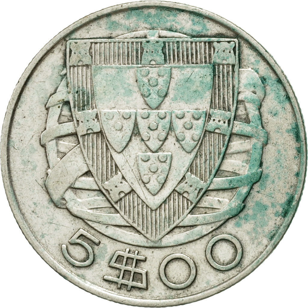 Coin, Portugal, 5 Escudos, 1948, EF(40-45), Silver, KM:581