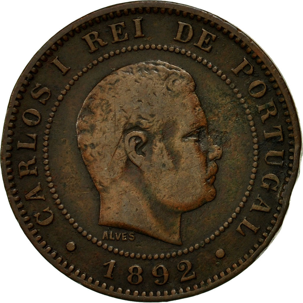 Moneta, Portugal, Carlos I, 10 Reis, 1892, Portugal Mint, VF(20-25), Bronze