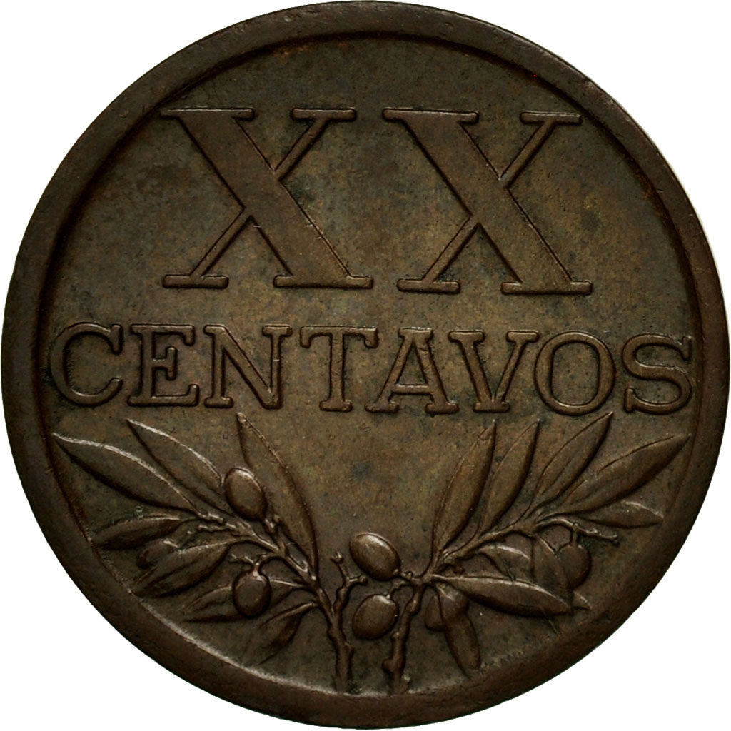 Coin, Portugal, 20 Centavos, 1944, EF(40-45), Bronze, KM:584