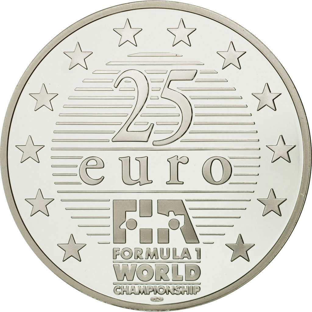France, 25 Euro, Alain Prost, 1997, MS(63), Silver
