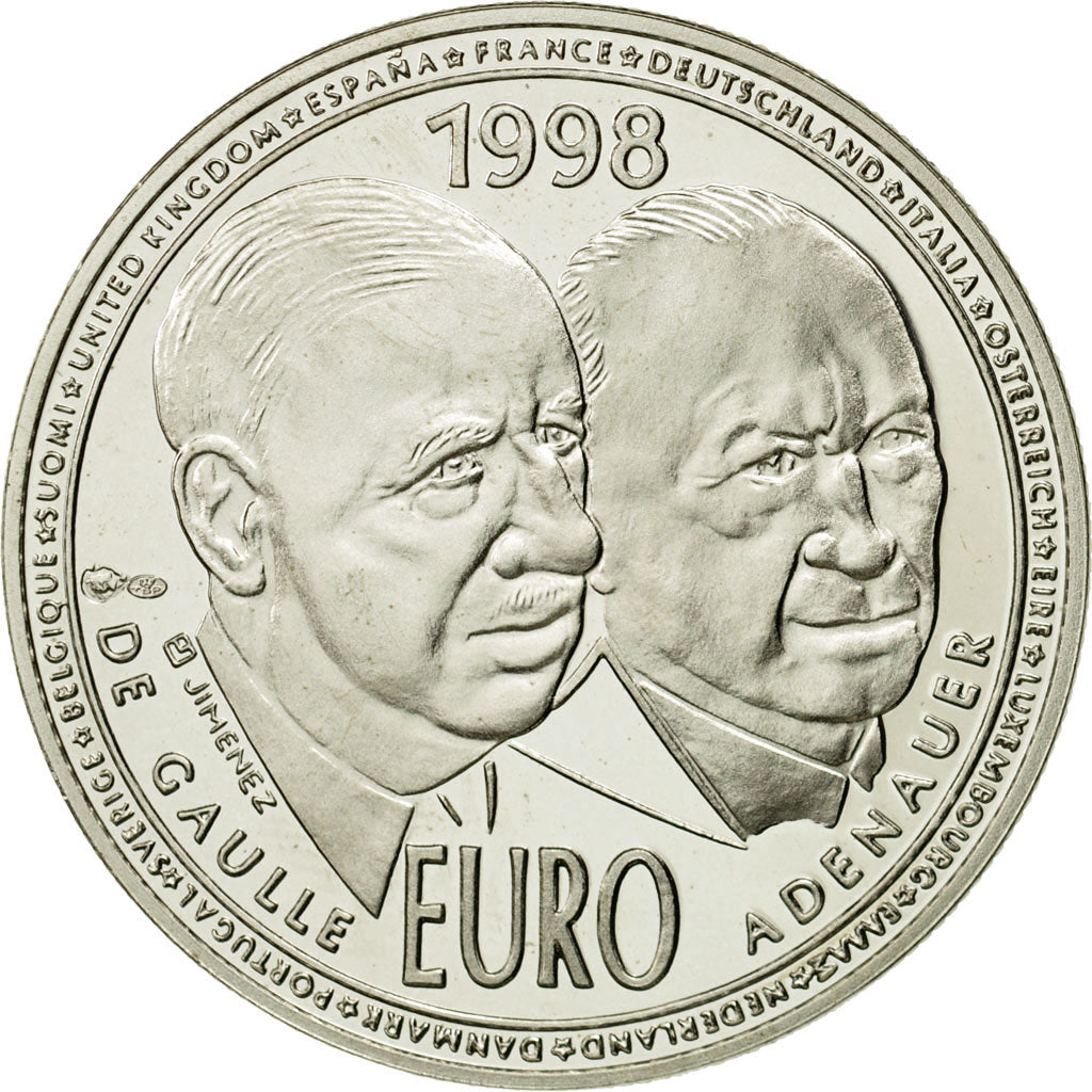 France, 20 Euro, Charles De Gaulle, 1998, MS(63), Silver