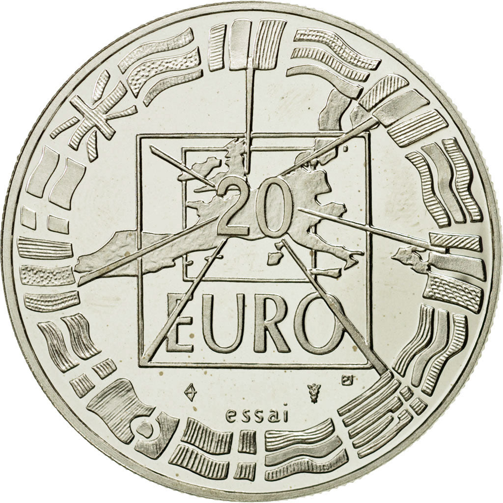 France, 20 Euro, Charles De Gaulle, 1998, MS(63), Silver