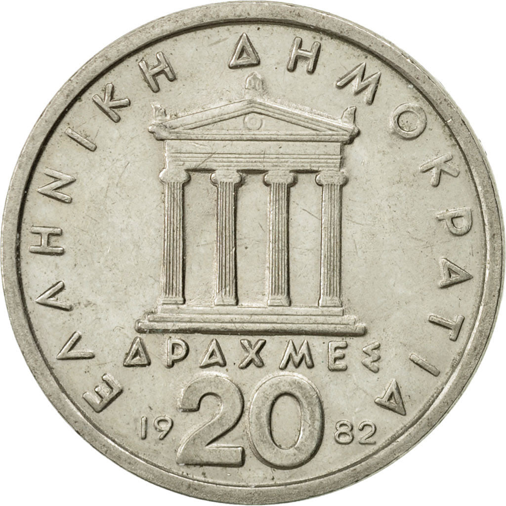 Coin, Greece, 20 Drachmes, 1982, AU(50-53), Copper-nickel, KM:133