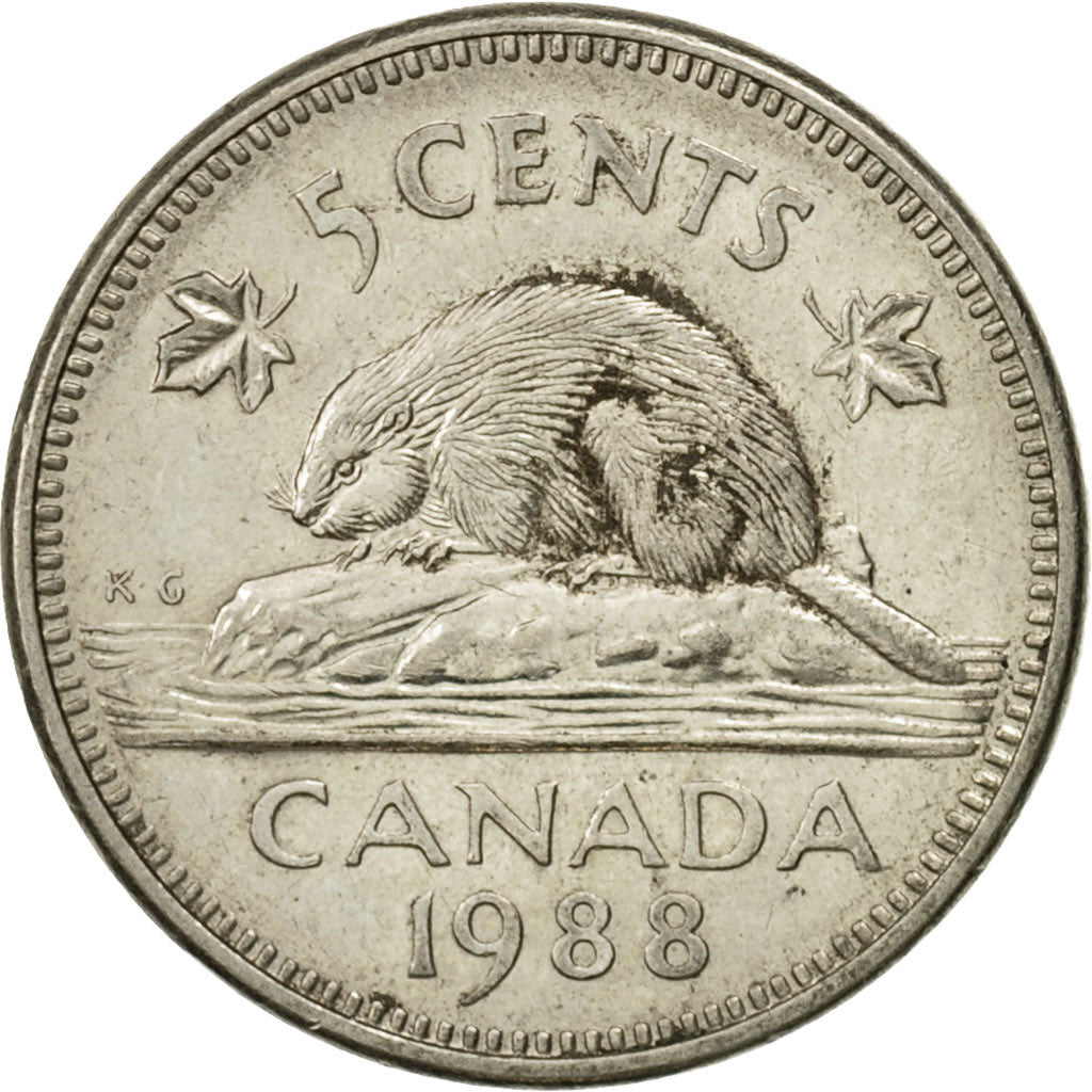 Coin, Canada, Elizabeth II, 5 Cents, 1988, Royal Canadian Mint, Ottawa