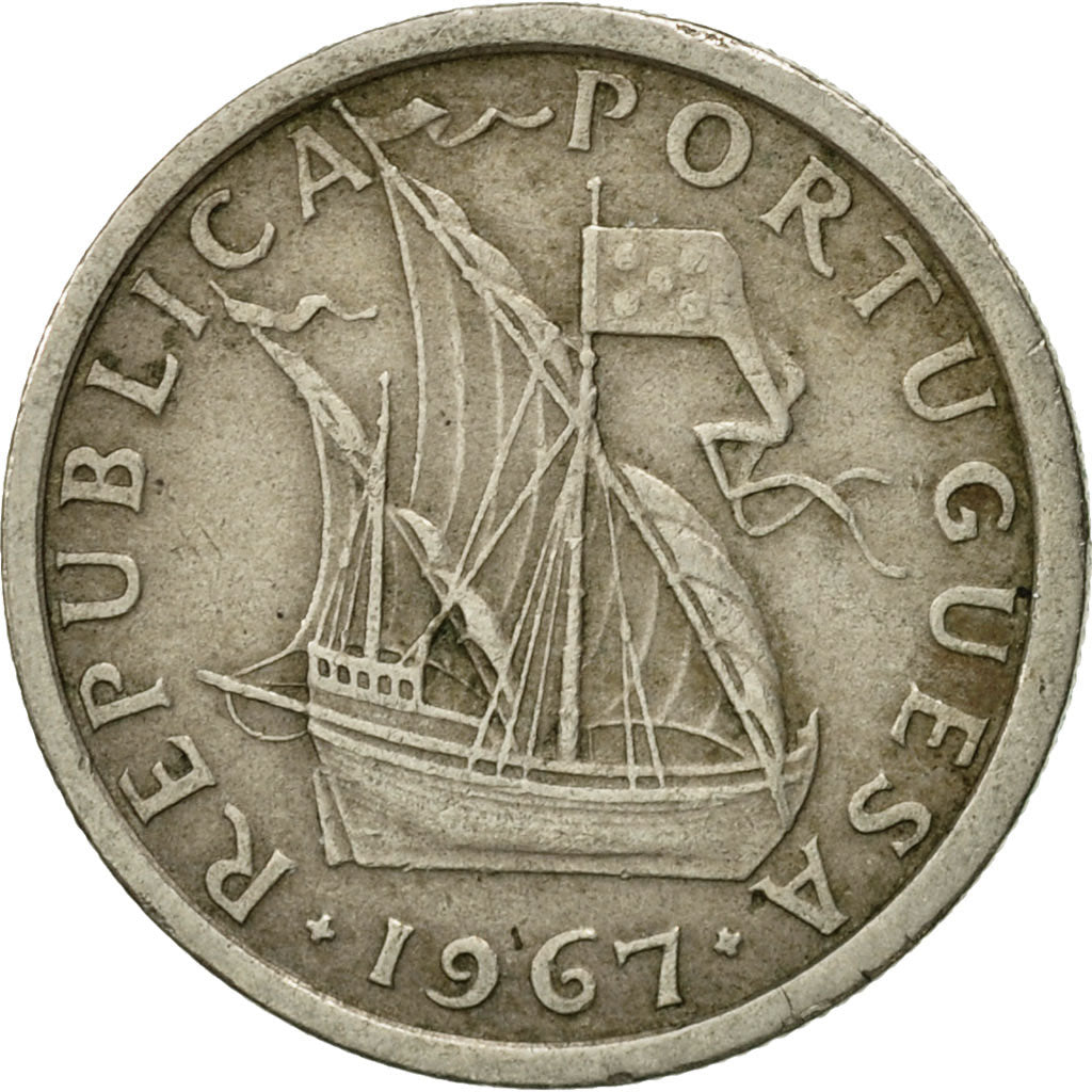 Coin, Portugal, 2-1/2 Escudos, 1967, EF(40-45), Copper-nickel, KM:590