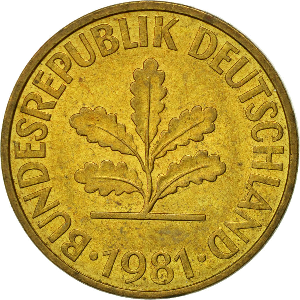 Moneta, Niemcy - RFN, 10 Pfennig, 1981, Munich, EF(40-45), Mosiądz powlekany