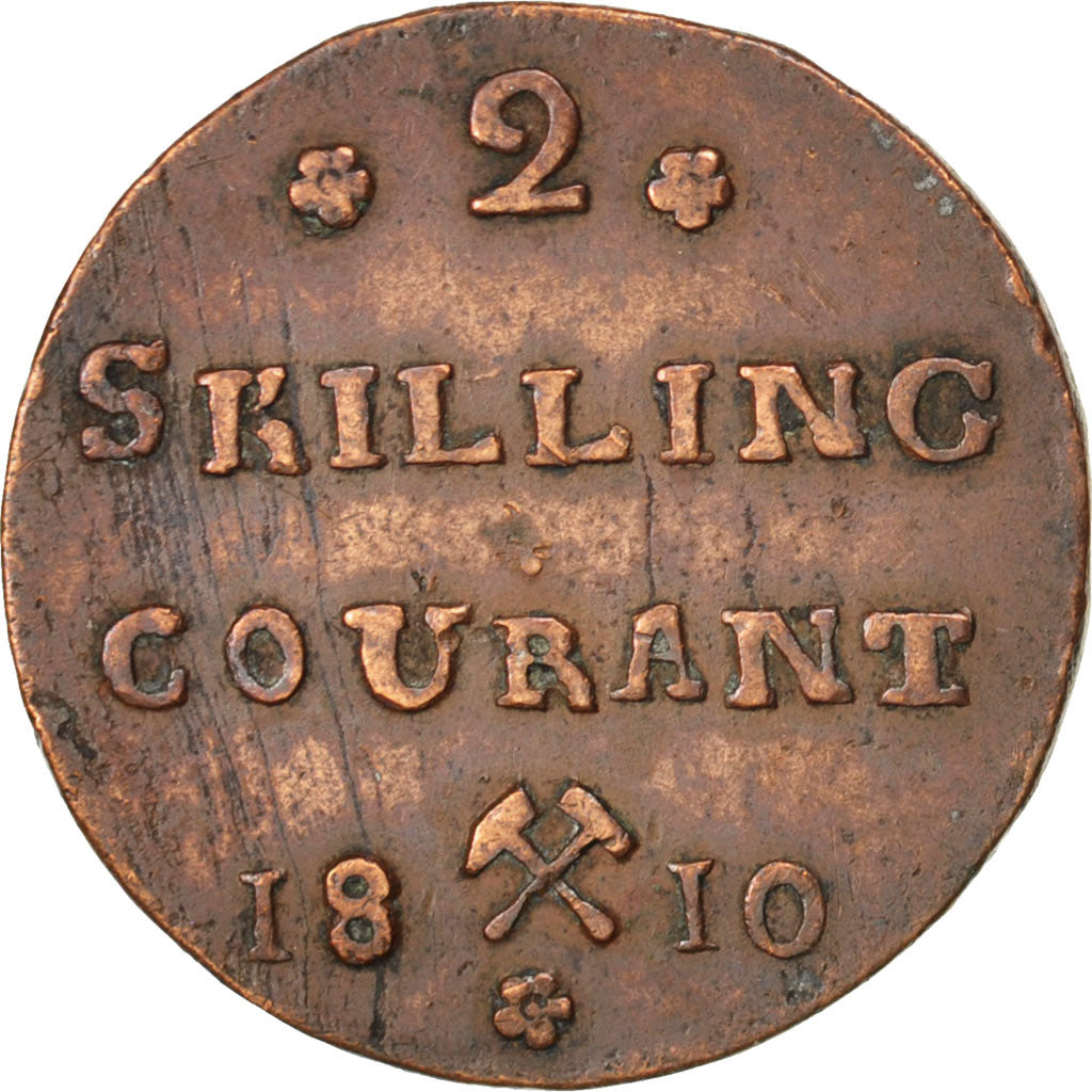 NORWAY, 2 Skilling, 1810, KM #280.1, EF(40-45), Copper, 8.82