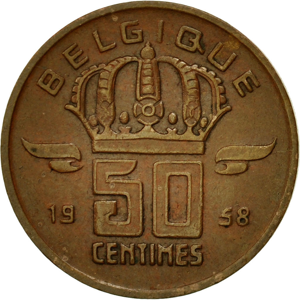 Coin, Belgium, Baudouin I, 50 Centimes, 1958, EF(40-45), Bronze, KM:148.1