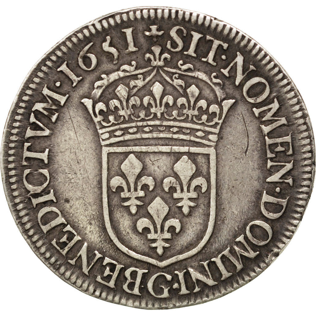Coin, France, Louis XIV, 1/2 Écu à la mèche longue, 1/2 Ecu, 1651, Poitiers