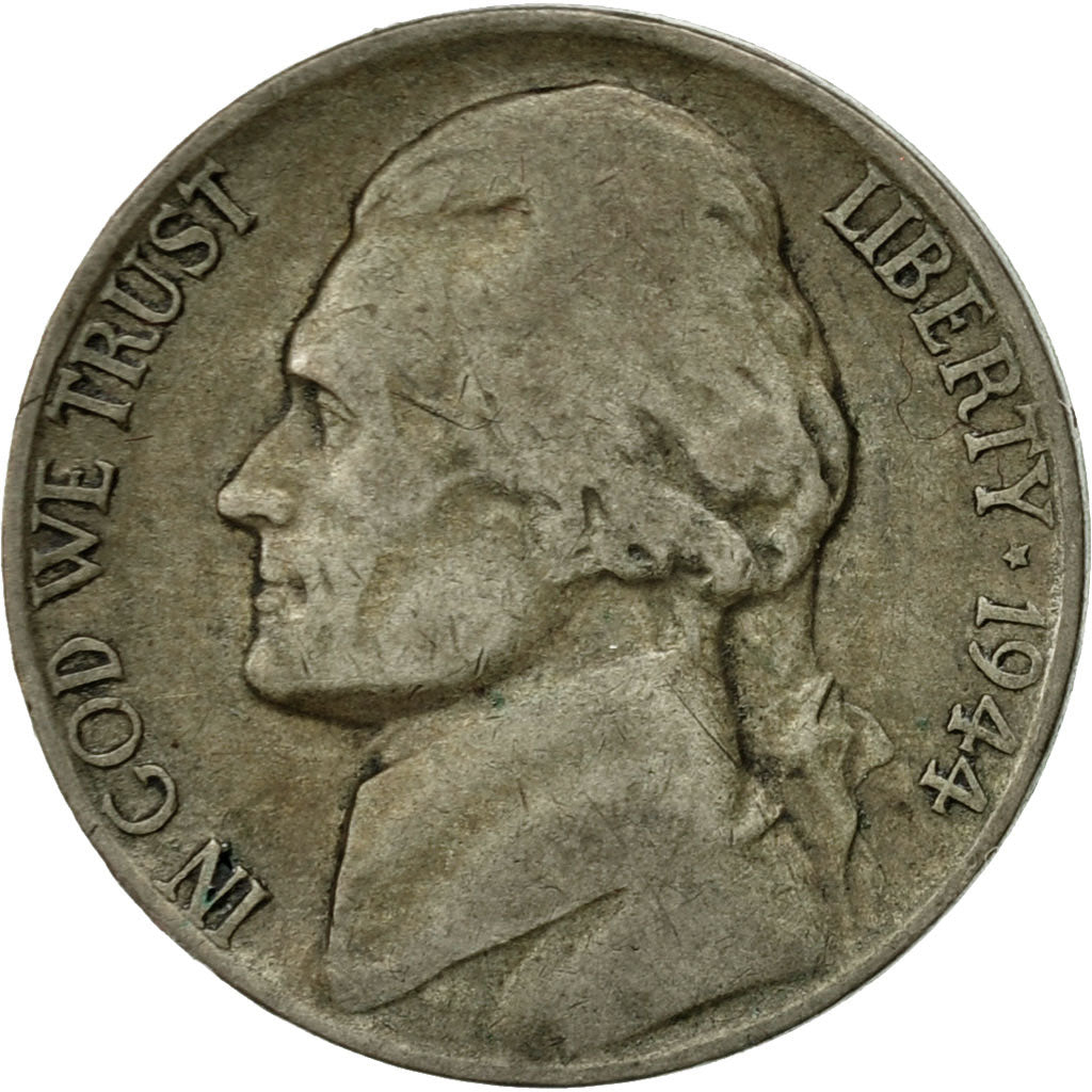 Monnaie, États-Unis, Jefferson Nickel, 5 Cents, 1944, U.S. Mint, Philadelphie