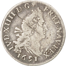 Coin, France, Louis XIV, 4 Sols aux 2 L, 4 Sols 2 Deniers, 1691, Amiens