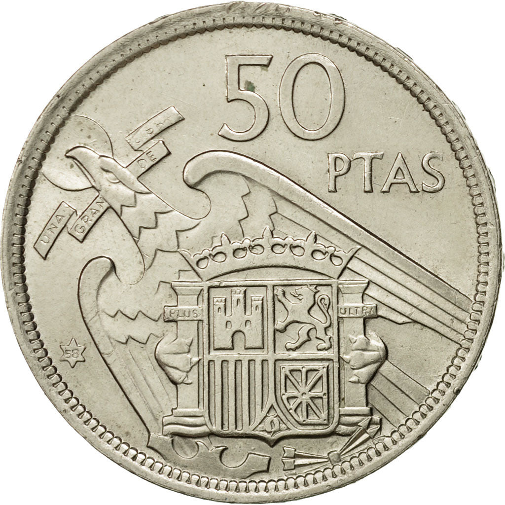 Moneta, Spagna, Caudillo and regent, 50 Pesetas, 1958, SPL-, Rame-nichel, KM:788