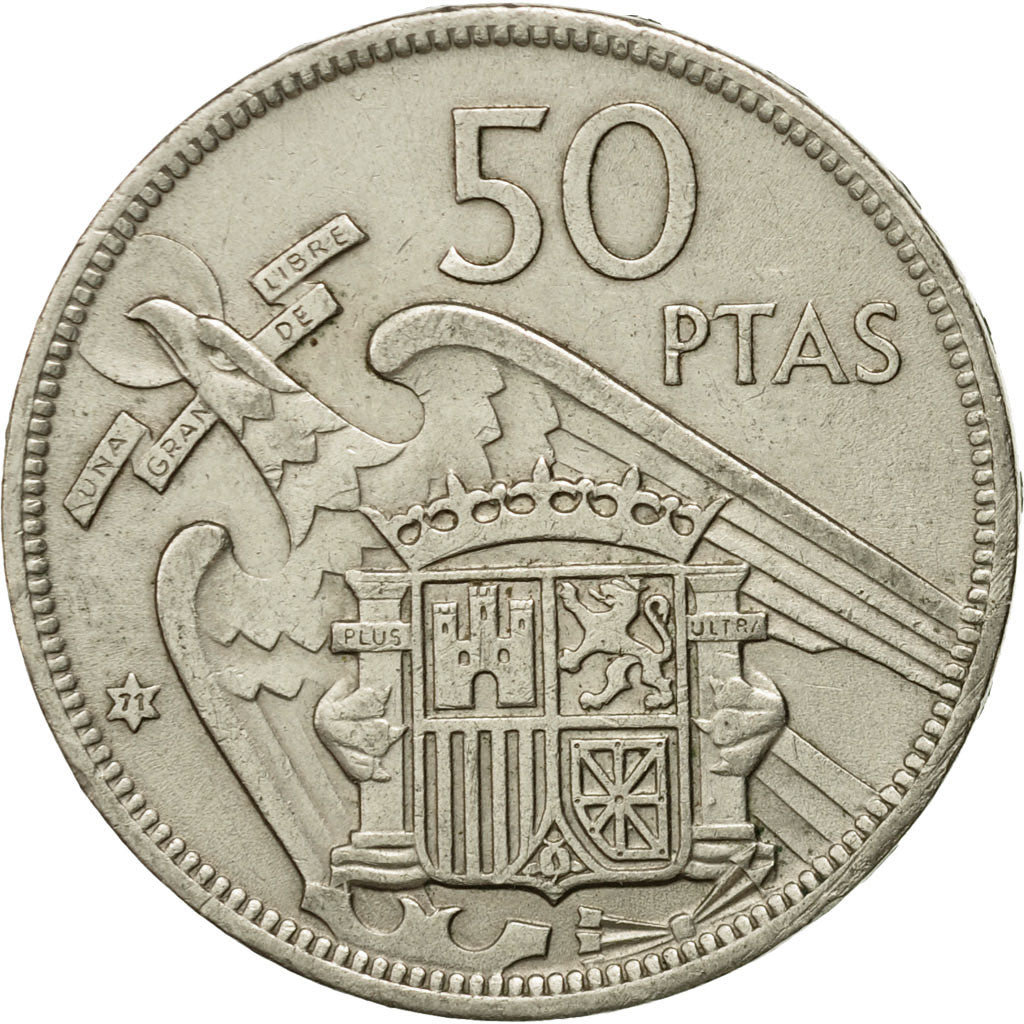 Moneda, España, Caudillo and regent, 50 Pesetas, 1971, MBC, Cobre - níquel