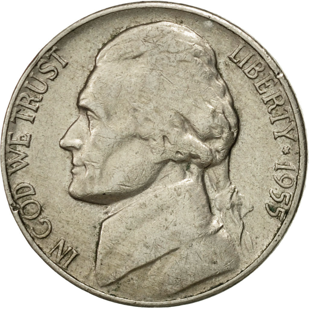 Monnaie, États-Unis, Jefferson Nickel, 5 Cents, 1955, U.S. Mint, Denver, TTB