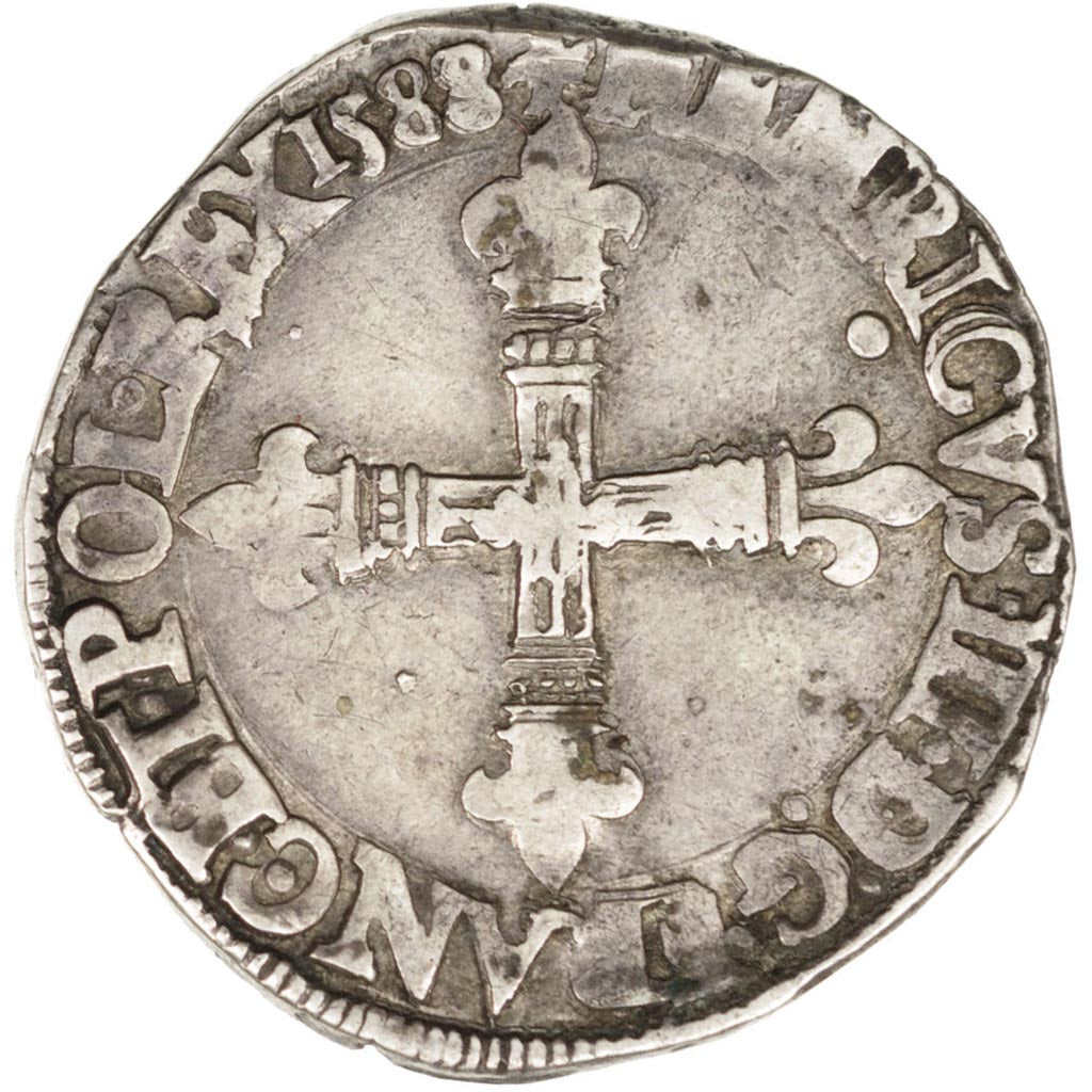 Coin, France, 1/4 Ecu, 1588, Nantes, EF(40-45), Silver, Duplessy:1133