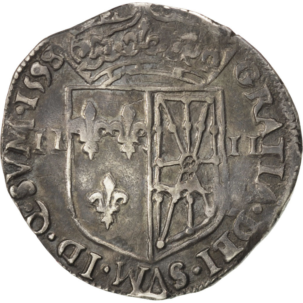 FRANCE, 1/4 Ecu, 1598, Saint-Palais, EF(40-45), Silver, Sombart #4710, 9.32