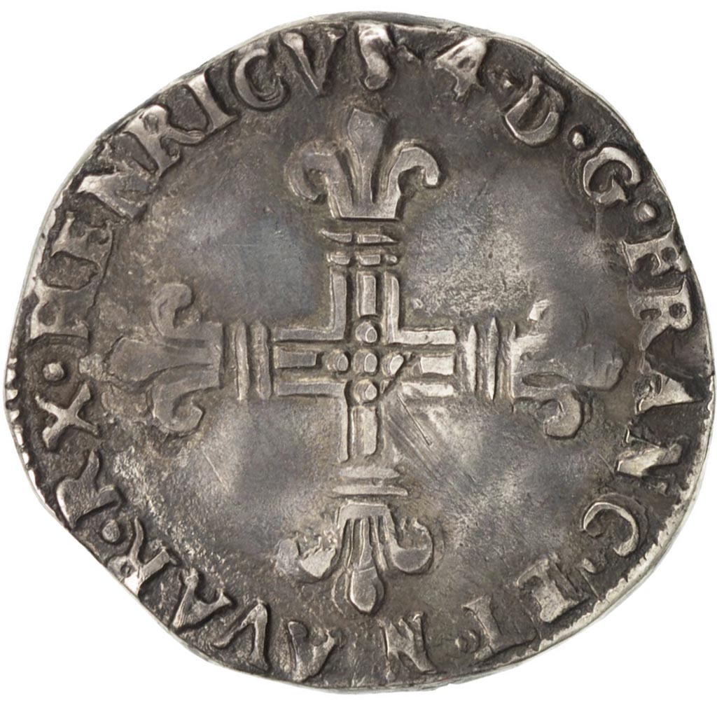 FRANCE, 1/4 Ecu, 1598, Saint-Palais, EF(40-45), Silver, Sombart #4710, 9.32