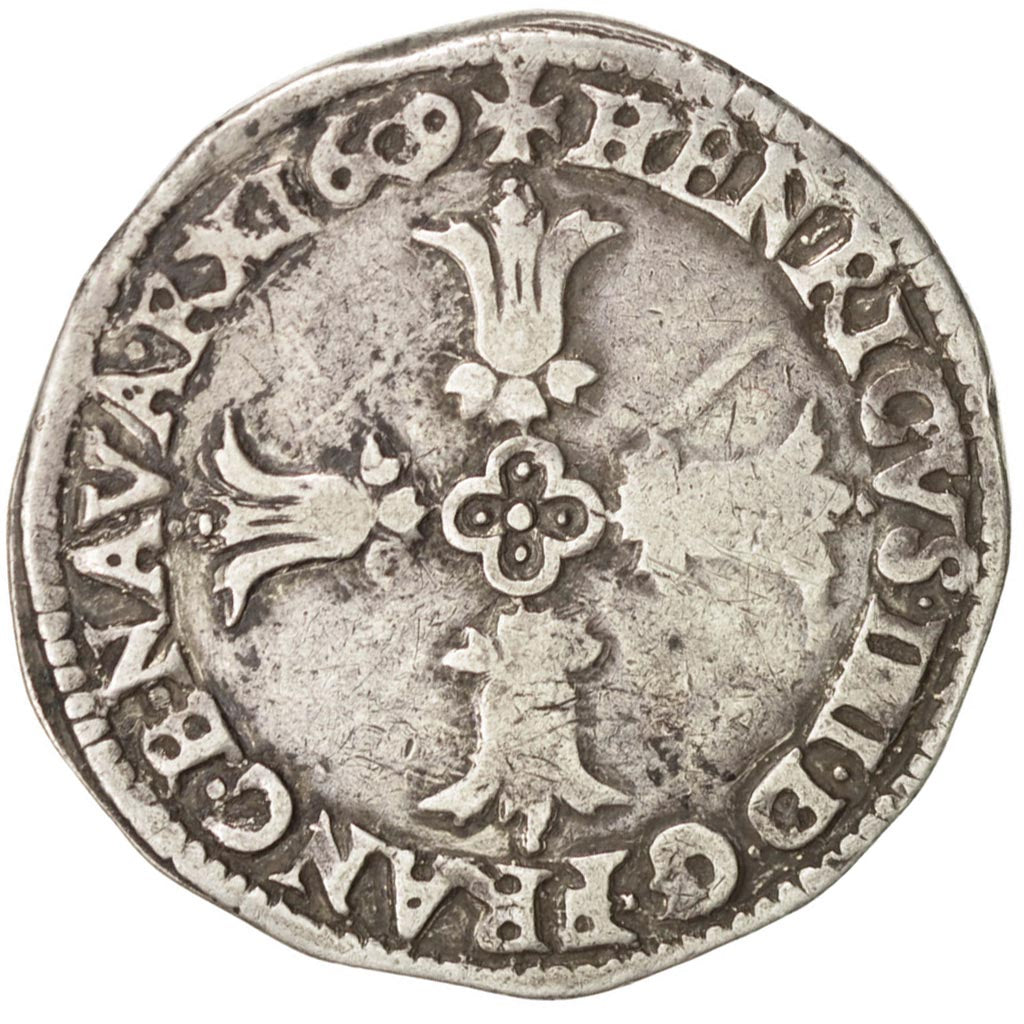 FRANCE, 1/4 Ecu, 1609, Bayonne, EF(40-45), Silver, Sombart #4686, 9.39