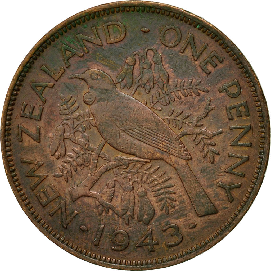 Coin, New Zealand, George VI, Penny, 1943, EF(40-45), Bronze, KM:13