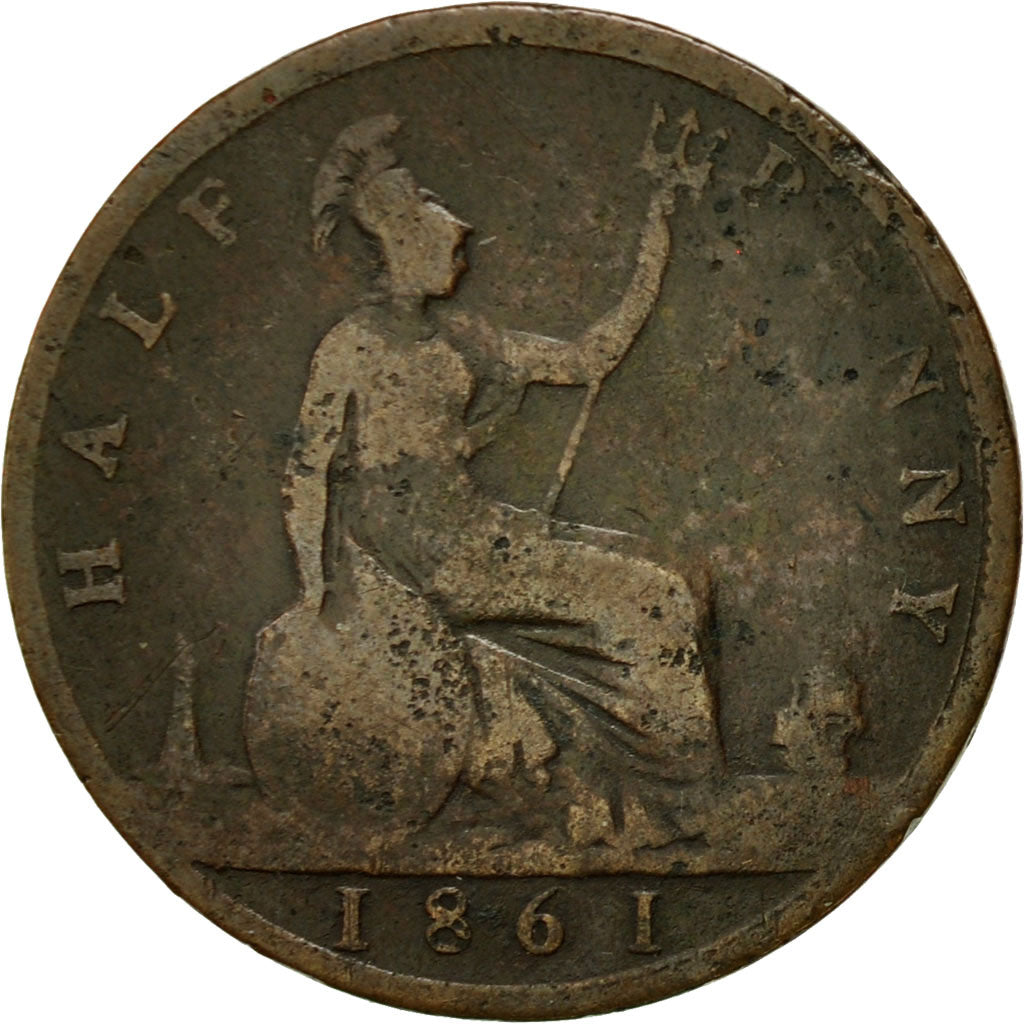 Coin, Great Britain, Victoria, 1/2 Penny, 1861, VF(20-25), Bronze, KM:748.2