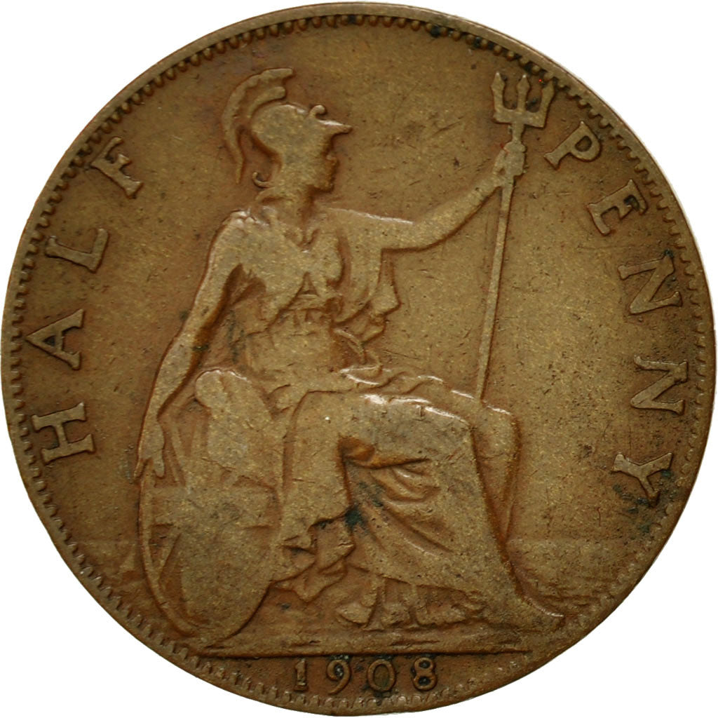 Coin, Great Britain, Edward VII, 1/2 Penny, 1908, VF(20-25), Bronze, KM:793.2