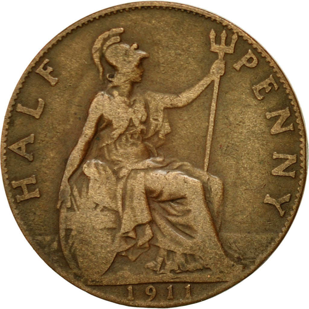 Coin, Great Britain, George V, 1/2 Penny, 1911, VF(20-25), Bronze, KM:809