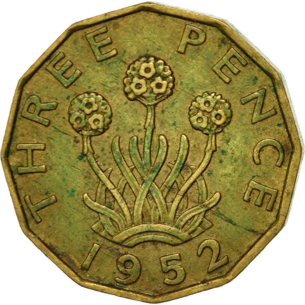 Monnaie, Grande-Bretagne, George VI, 3 Pence, 1952, TTB, Nickel-brass, KM:873