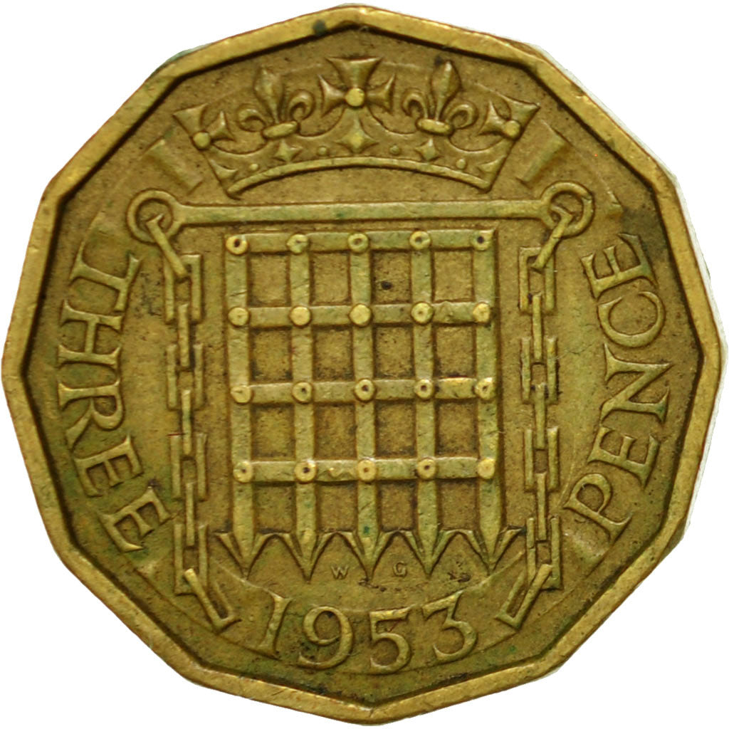 Coin, Great Britain, Elizabeth II, 3 Pence, 1953, EF(40-45), Nickel-brass