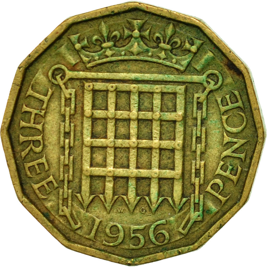 Coin, Great Britain, Elizabeth II, 3 Pence, 1956, EF(40-45), Nickel-brass