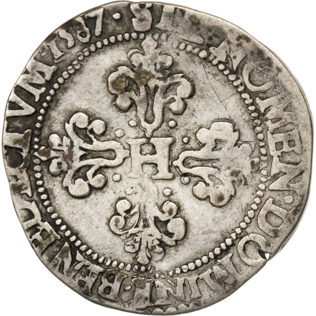 Monnaie, France, Demi Franc, 1587, Amiens, TB, Argent, Sombart:4716