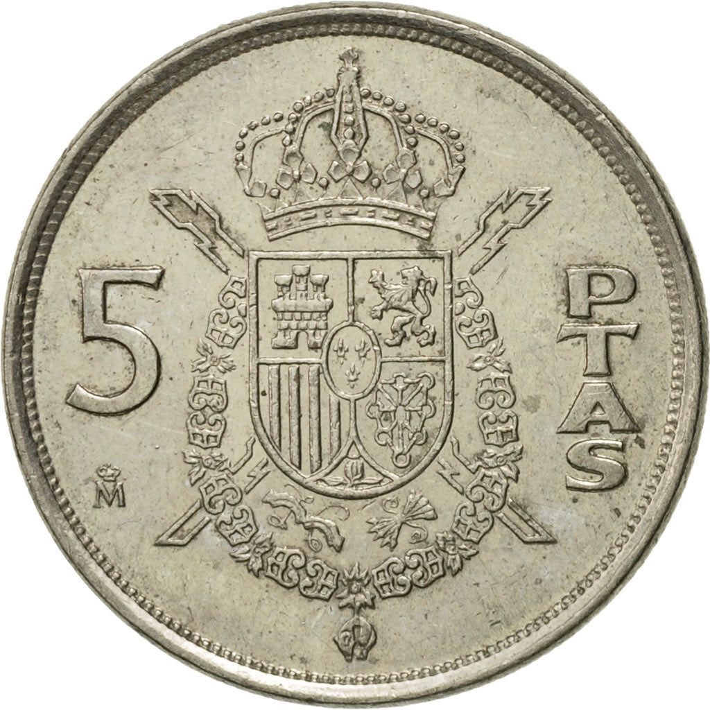 Moneta, Hiszpania, Juan Carlos I, 5 Pesetas, 1989, AU(55-58), Miedź-Nikiel