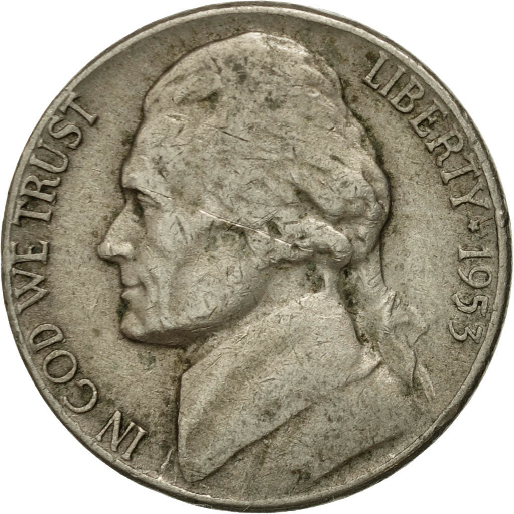 Moneta, USA, Jefferson Nickel, 5 Cents, 1953, U.S. Mint, Philadelphia