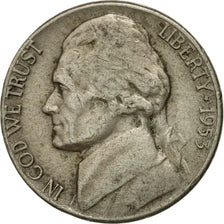 Coin, United States, Jefferson Nickel, 5 Cents, 1953, U.S. Mint, Philadelphia