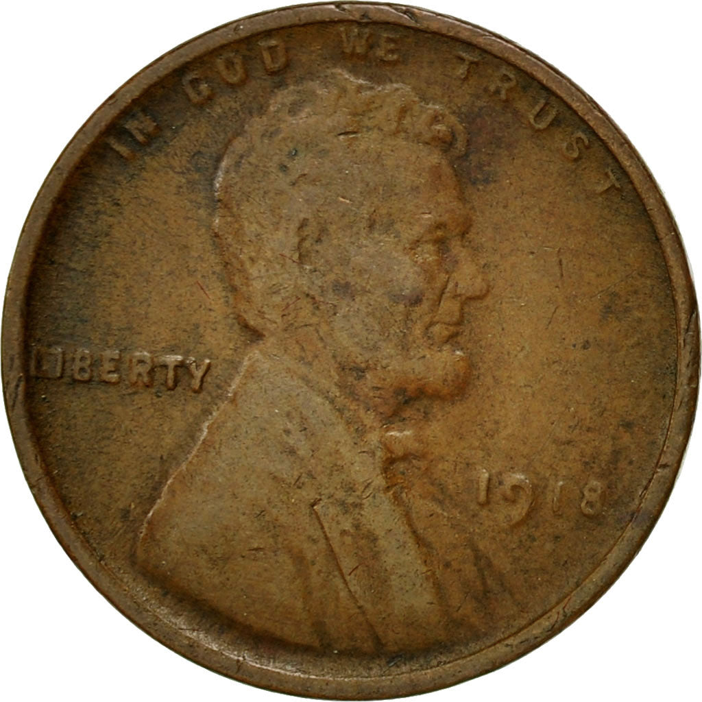 Monnaie, États-Unis, Lincoln Cent, Cent, 1918, U.S. Mint, Philadelphie, TB+