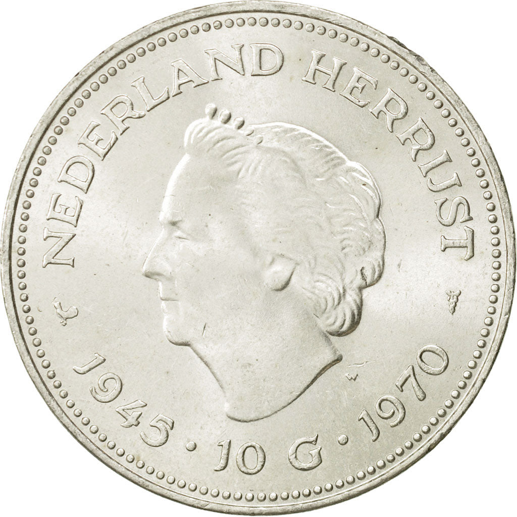 Münze, Niederlande, Juliana, 10 Gulden, 1970, UNZ, Silber, KM:195