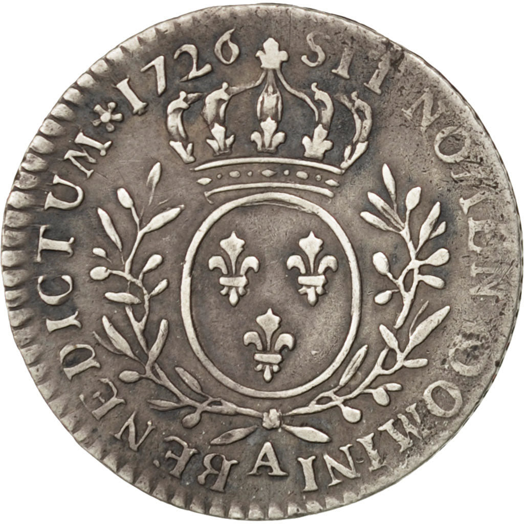 FRANCE, 1/10 Écu aux branches d'olivier, 12 Sols, 1/10 ECU, 1726, Paris, KM ...