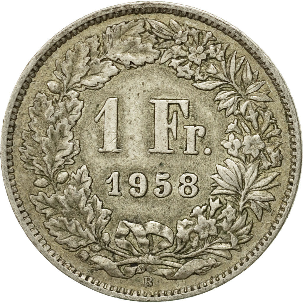 Coin, Switzerland, Franc, 1958, Bern, EF(40-45), Silver, KM:24