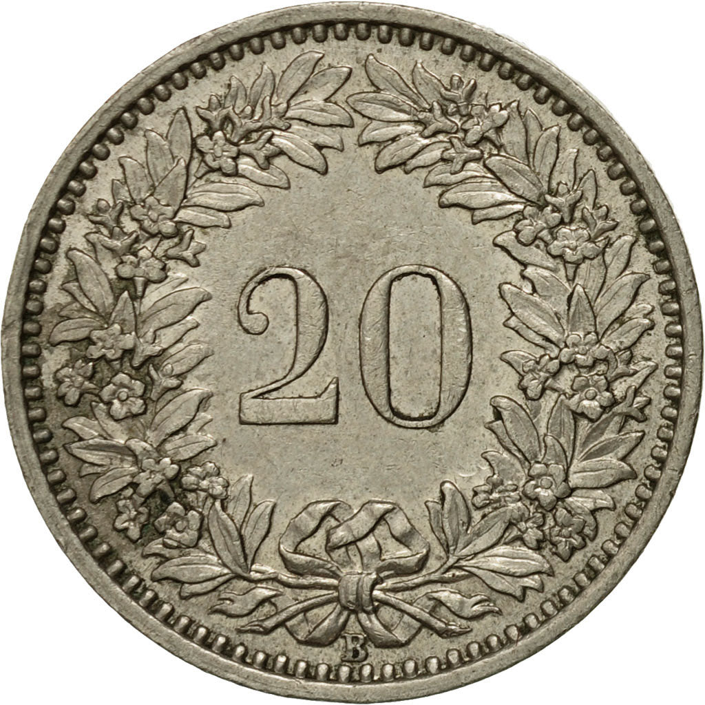Coin, Switzerland, 20 Rappen, 1956, Bern, AU(50-53), Copper-nickel, KM:29a