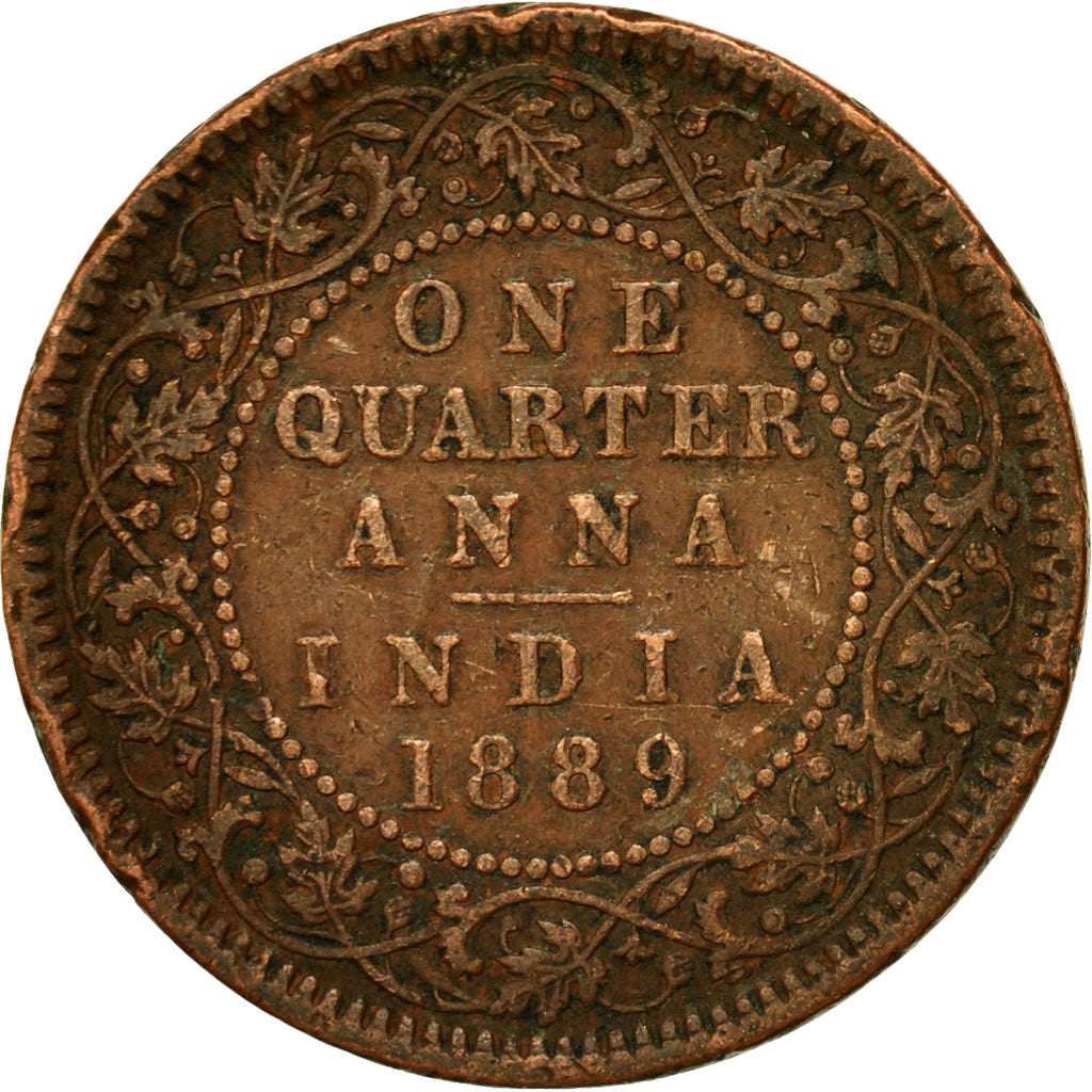 Moneta, INDIA - BRITANNICA, Victoria, 1/4 Anna, 1889, MB+, Rame, KM:486